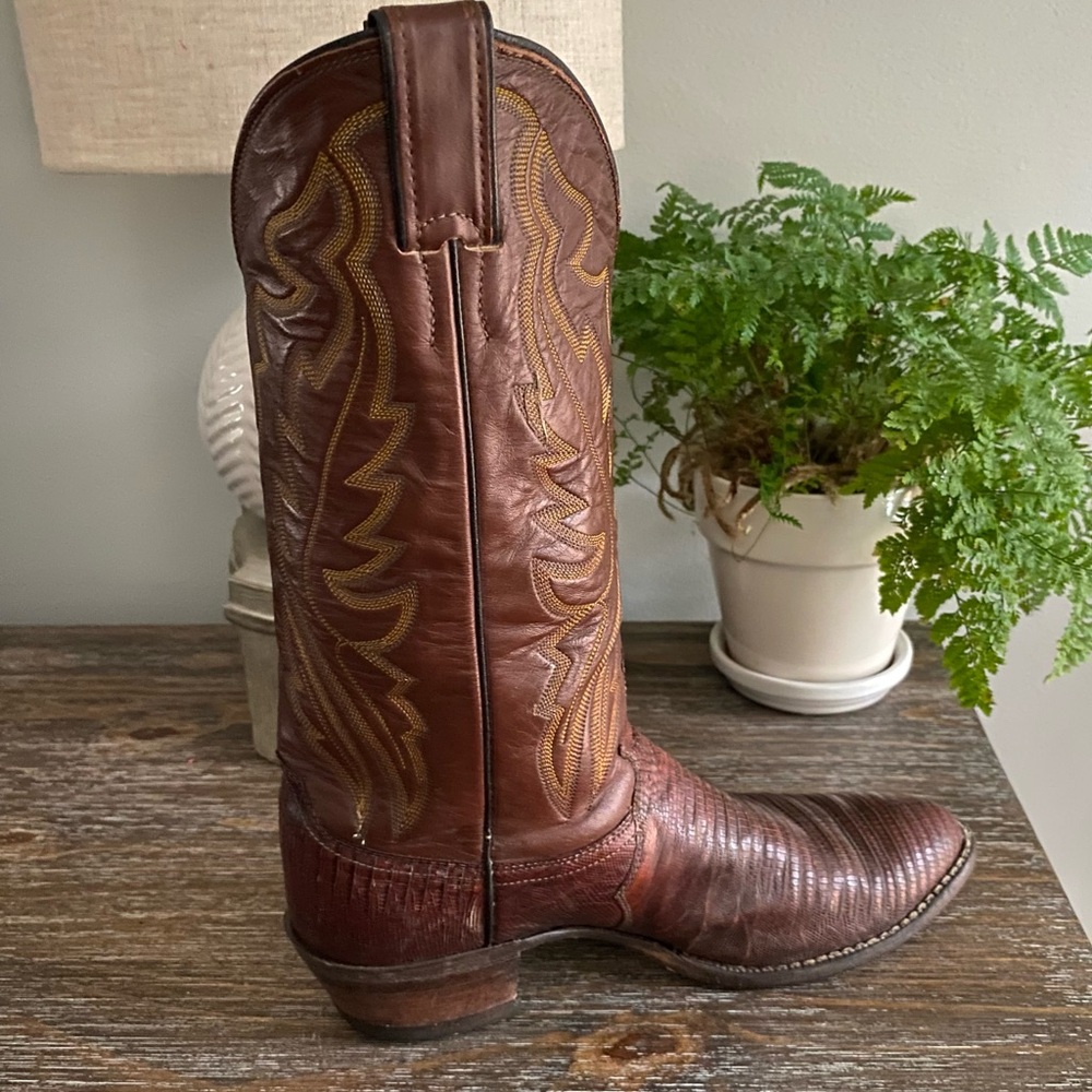 Vtg Justin Lizard Western Cowboy Boots Mens 9 D Brown - Picture 7 of 12